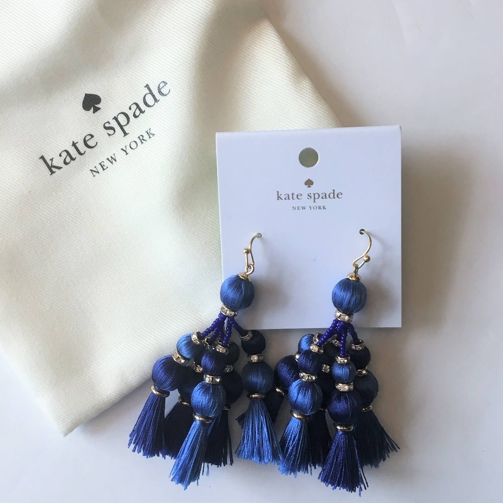 KATE SPADE Pretty Poms Tassel Dangle Earrings BLUE - Picture 3 of 6